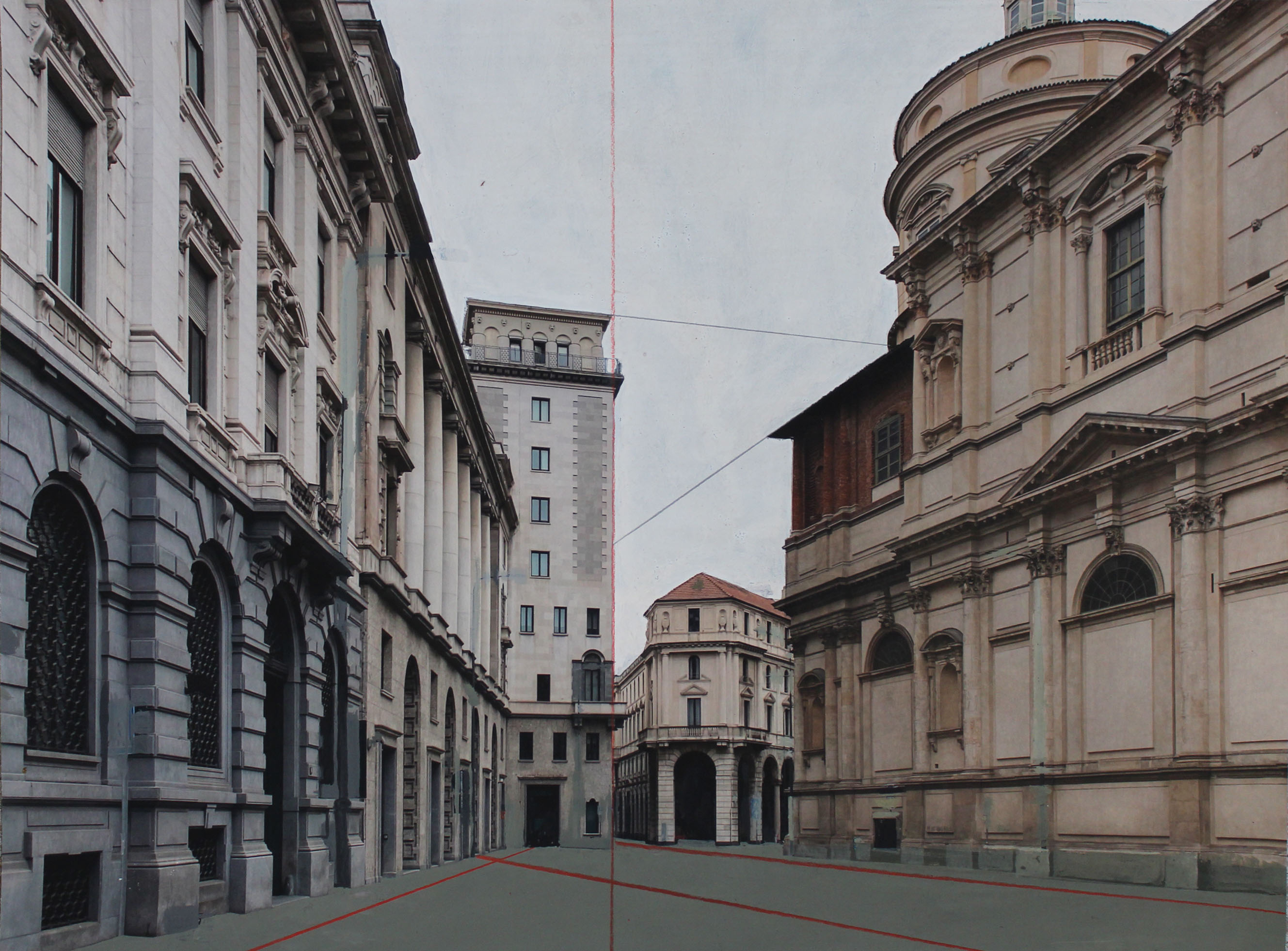 Paolo Ventura, La città nuova, esterno dodici, 2021, photo collage and painting, 42,0 x 57,0 cm, VENST0229