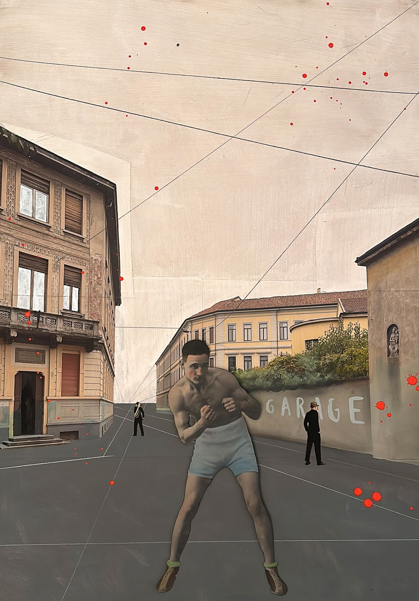 Paolo Ventura, I Pugili, 2023, collage fotografico e pittura, 140,0 x 100,0 cm, VENST0307