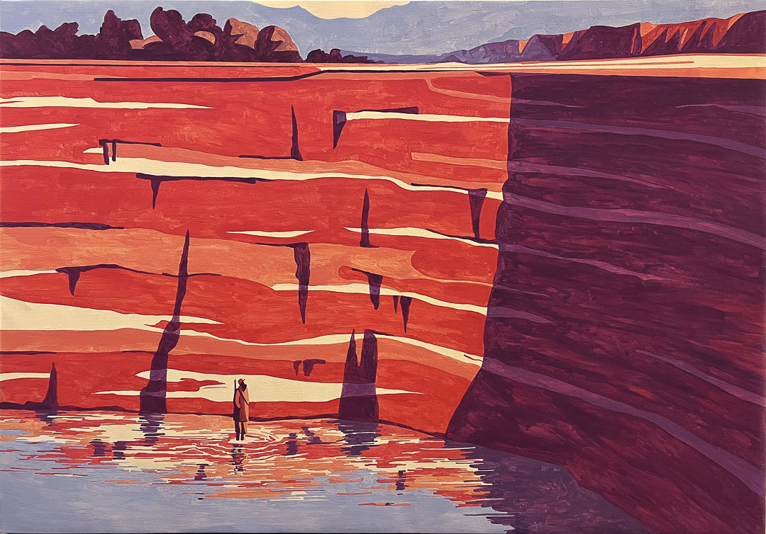 Emiliano Ponzi, American hunter, 2022, tempera e acrilico su tela, tempera and acrylic on canvas 106 x 150 cm, PONZIBOZ004