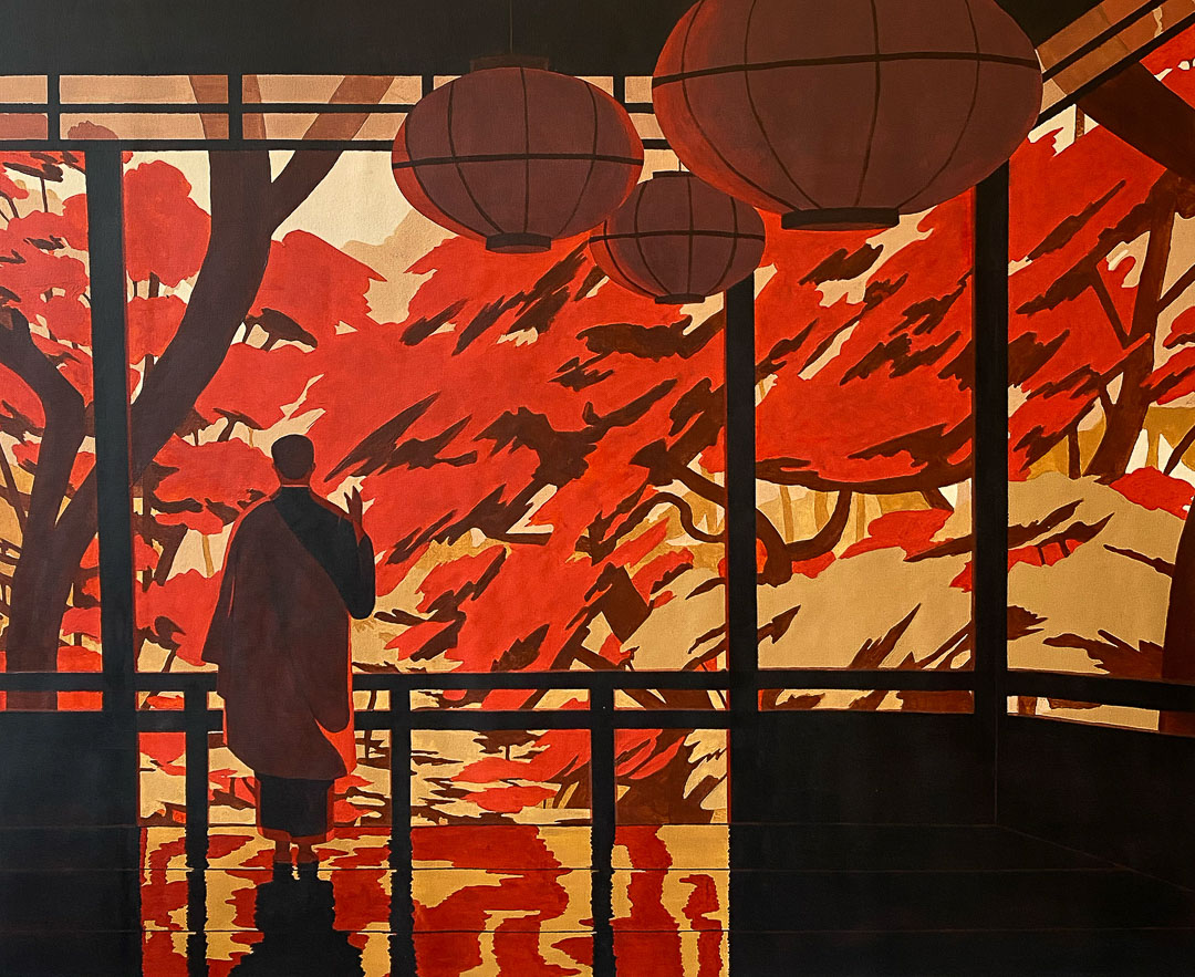 Emiliano Ponzi, La scelta dell’immobilità, 2023, tempera e acrilico su tela, 100 x 120 cm, PONZITM022