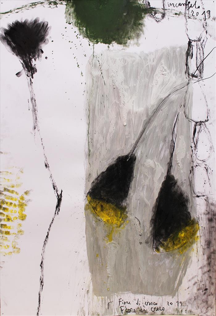 Arcangelo, Fiori di croco, 2019, tecnica mista su cartone, mixed media on cardboard, 100,0 x 70,0 cm, ARCCT0234