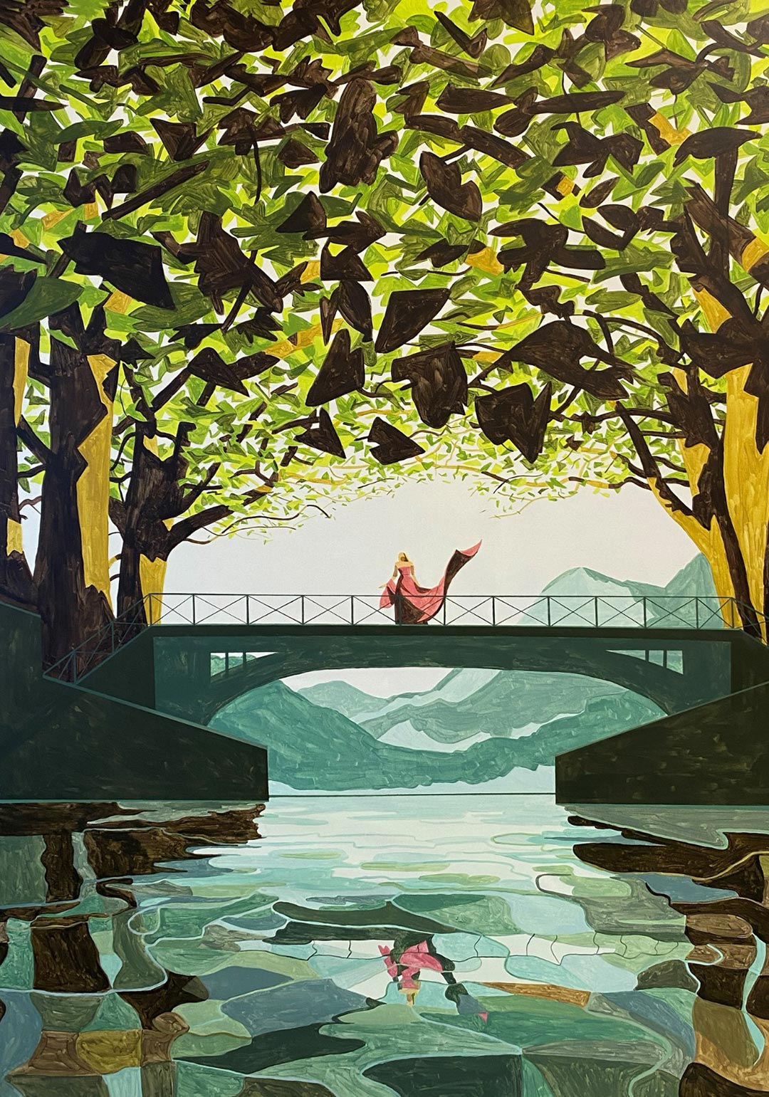 Emiliano Ponzi, Pont des Amours, 2023, tempera e acrilico su tela, tempera and acrylic on canvas, 200 x 133 cm, PONZIBOZ011