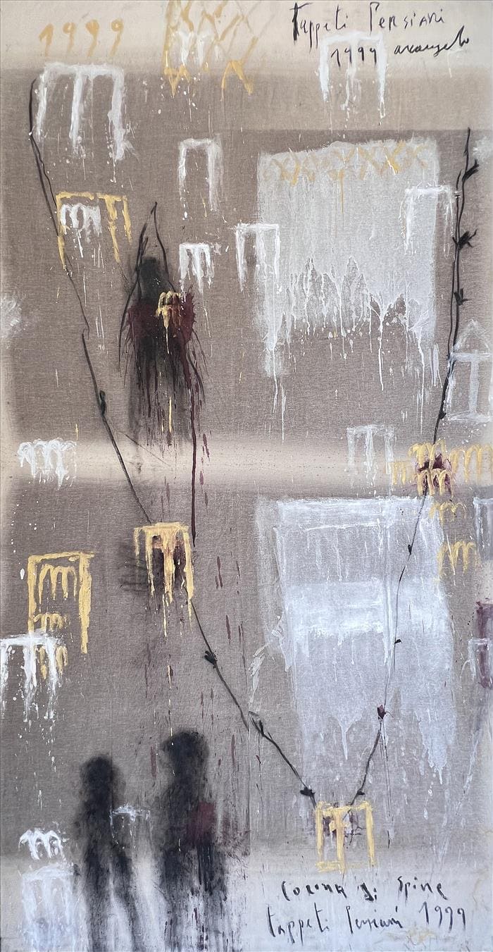 Arcangelo, Tappeti persiani corone di spine, 1999, tecnica mista su tela, mixed media on canvas, 310 x 160 cm, ARCTM0300