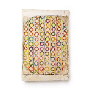 Mirco Marchelli, A tutto tondo, 2023, gesso, ttessuto, acrilico juta e cera su tavola, 61 x 40 x 5 cm, MARCTM0578