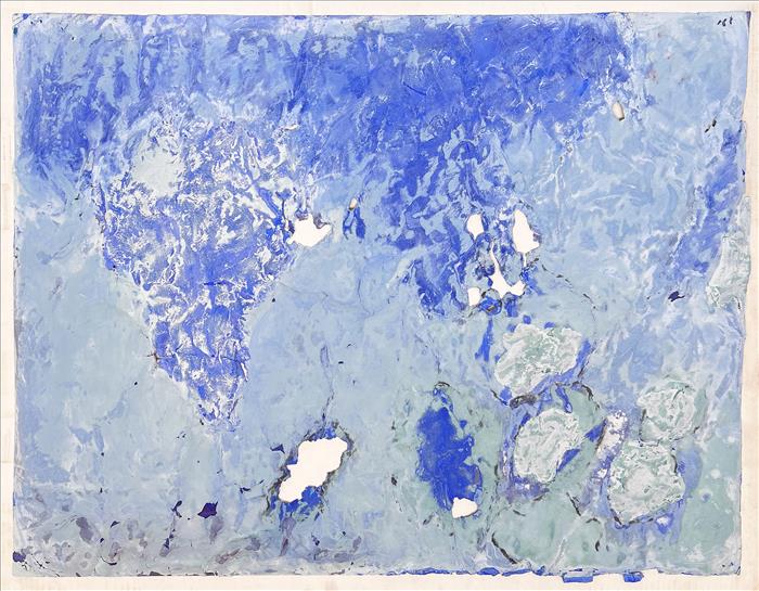 Franco Guerzoni, Carta di viaggi, 1984, Tecnica mista su carta intelaiata, Mixed media on stretched paper, 62 x80 cm, GUECT0703