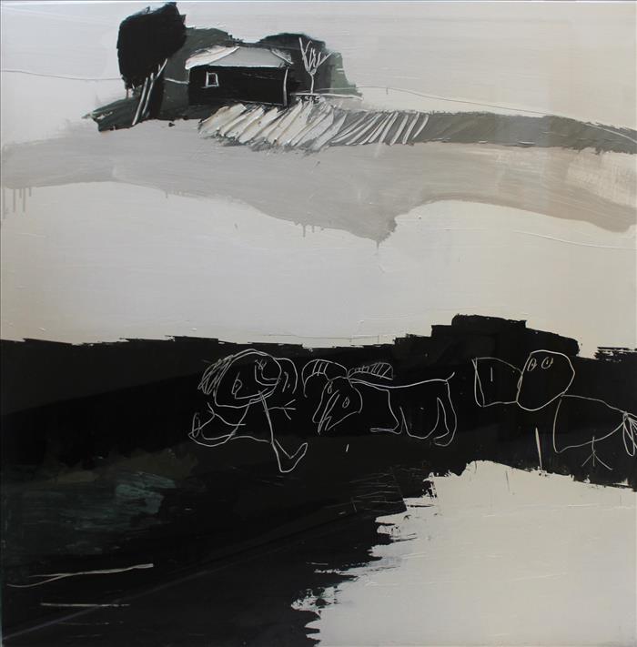Gianfranco Asveri, Nevicata ai Gasperini, 2004, Tecnica mista su tavola, mixed media on board, 120 x 120 cm, ASVTM1470