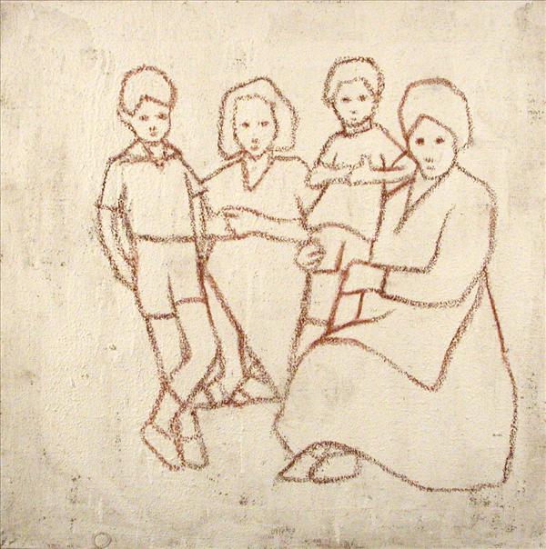 Valerio Berruti, Family values. 2003, Affresco su juta, fresco on jute, 110 x 110 cm, BERTMB02032