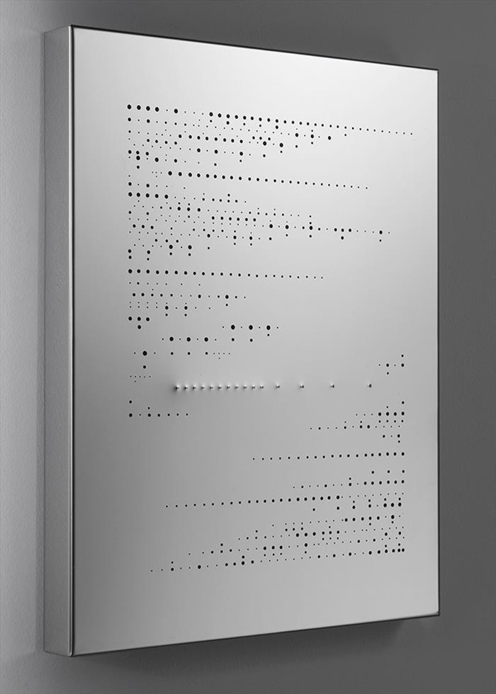 Riccardo De Marchi, Senza titolo, 2017, Acciaio inox a specchio, buchi e rilievo, Stainless steel mirror, holes and relief, 65,5 x 52 cm, DEMAR0009