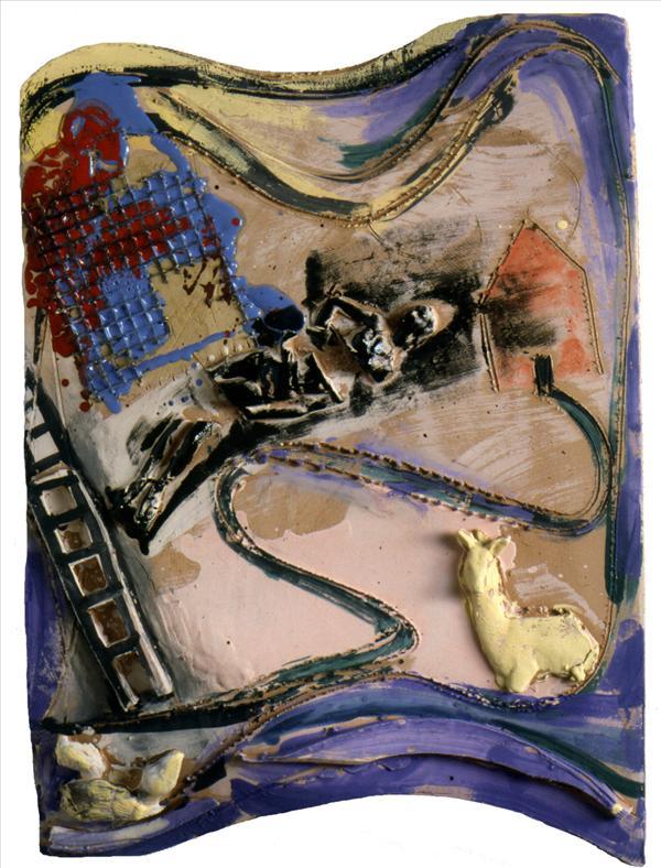Giosetta Fioroni, Il tappeto volante, 2006, Maiolica smaltata, Bottega Gatti Faenza, Enamelled majolica, Bottega Gatti Faenza,, 70 x 51 cm, FIORTM0217
