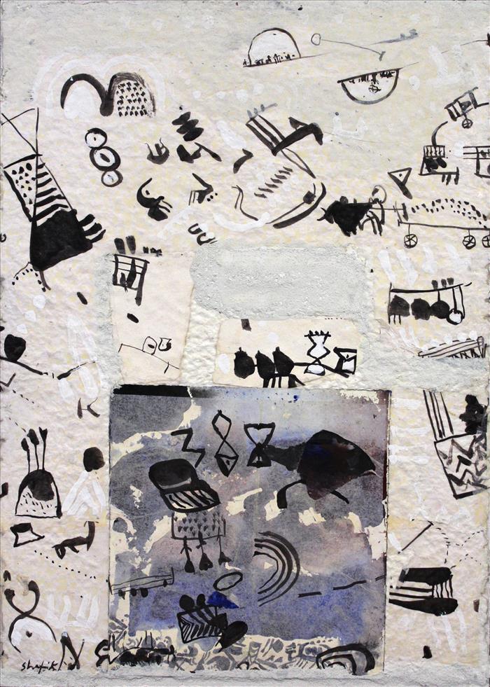 Medhat Shafik, Sulla via della seta, 2021, Tecnica mista su carta intelata, Mixed media on canvas paper, 66 x 45 cm, SHAFTM1357