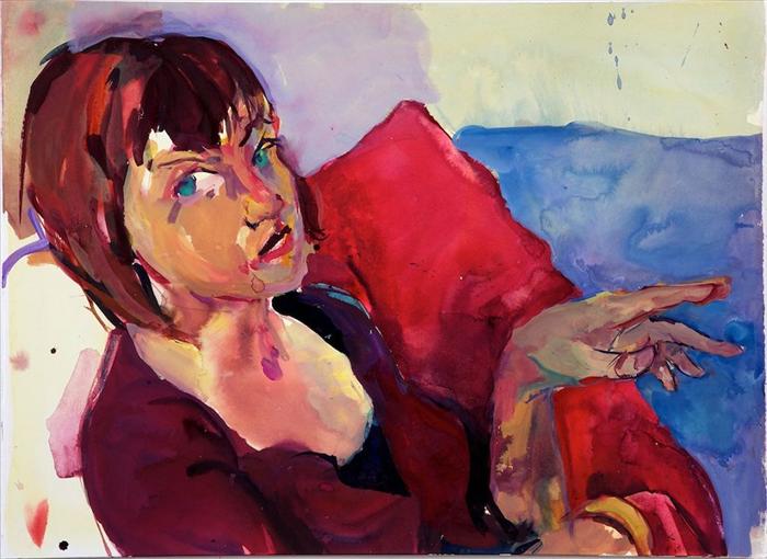 Michael Ajerman, Sophie with her Hand outstretched, 2010, acquerello su carta, watercolor on paper, 56,0 x 76,6 cm, AJERCT0049