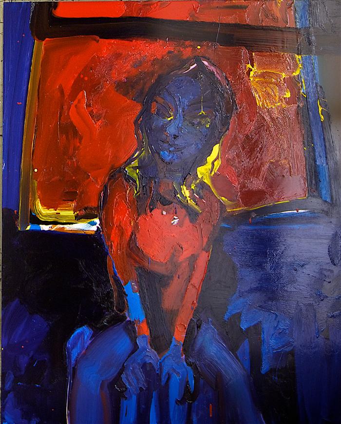 Michael Ajerman, Figure by a Window. RED, 2011, Olio su alluminio, Oil on aluminium, 122,0 x 101,5 cm, AJERTM0065