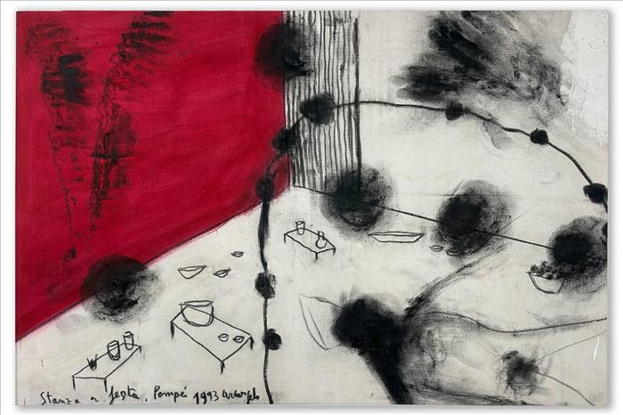 Arcangelo, Stanza a festa, Pompei, 1993, tecnica mista su tela, mixed media on canvas, 60,0 x 90,0 cm, ARCTM0330