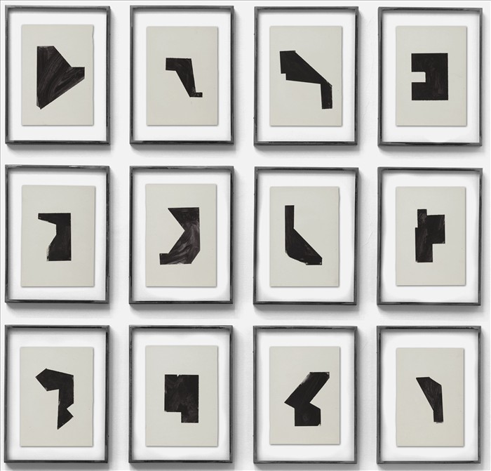Marco Tirelli, Senza titolo, 1984, olio e collage su carta, oil and collage on paper 148,0 x 161,0 cm (ciascun elemento cm. 34,6x25), TIRPOL022