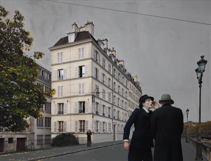 Paolo Ventura, A Bas Guillaume #04, 2024, collage fotografico e pittura, photo collage and painting, 90,5 x 119,5 cm, VENST0321
