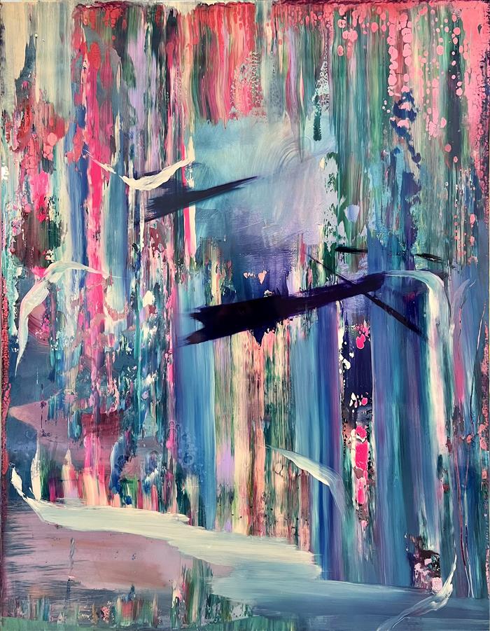 Elisa Grezzani, Schwalben, 2023, Tecnica mista su tavola, mixed media on board, 180,0 x 140,0 cm, GREZTM008