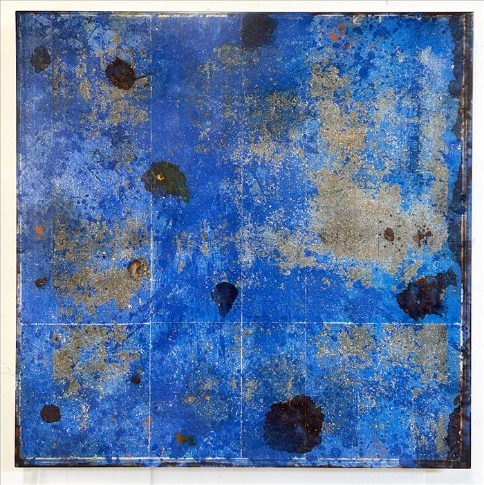 Ivan De Menis, Compressione 5343:t2, 2025, legno, tessuto, smalti, pigmenti, resina epossidica, wood, fabric, enamels, pigments, epoxy resin, 147,0 x 145,0 cm, DEMETM066