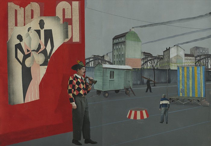 Paolo Ventura, Circus # 04, 2020, collage fotografico e pittura, photo collage and painting, 100,0 x 140,0 cm, VENST0358