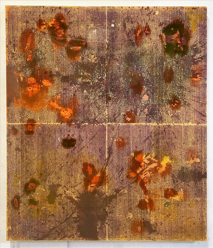 Ivan De Menis, Compressione 5A3C/m6, 2025, legno, tessuto, smalti, pigmenti, resina epossidica, wood, fabric, enamels, pigments, epoxy resin, 165,0 x 140,0 cm, DEMETM065
