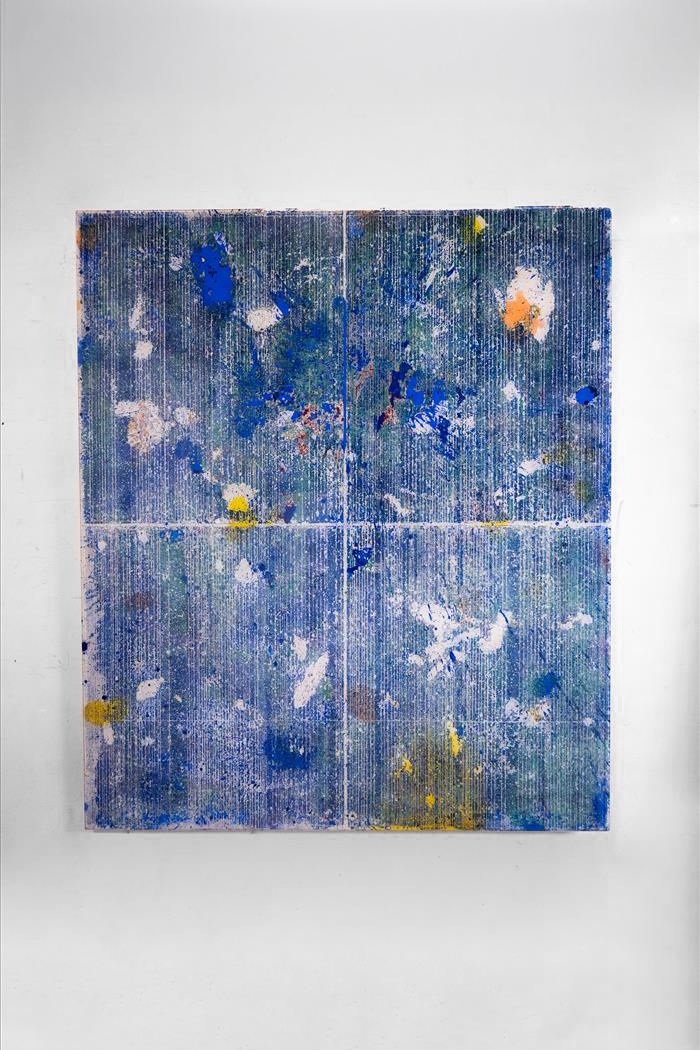 Ivan De Menis, Compressione 5A3C:v2, 2025, legno, tessuto, smalti, pigmenti, resina epossidica, wood, fabric, enamels, pigments, epoxy resin, 165,0 x 140,0 cm, DEMETM112